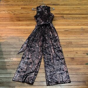 MARINA Black and Gold Sequin Jumpsuit